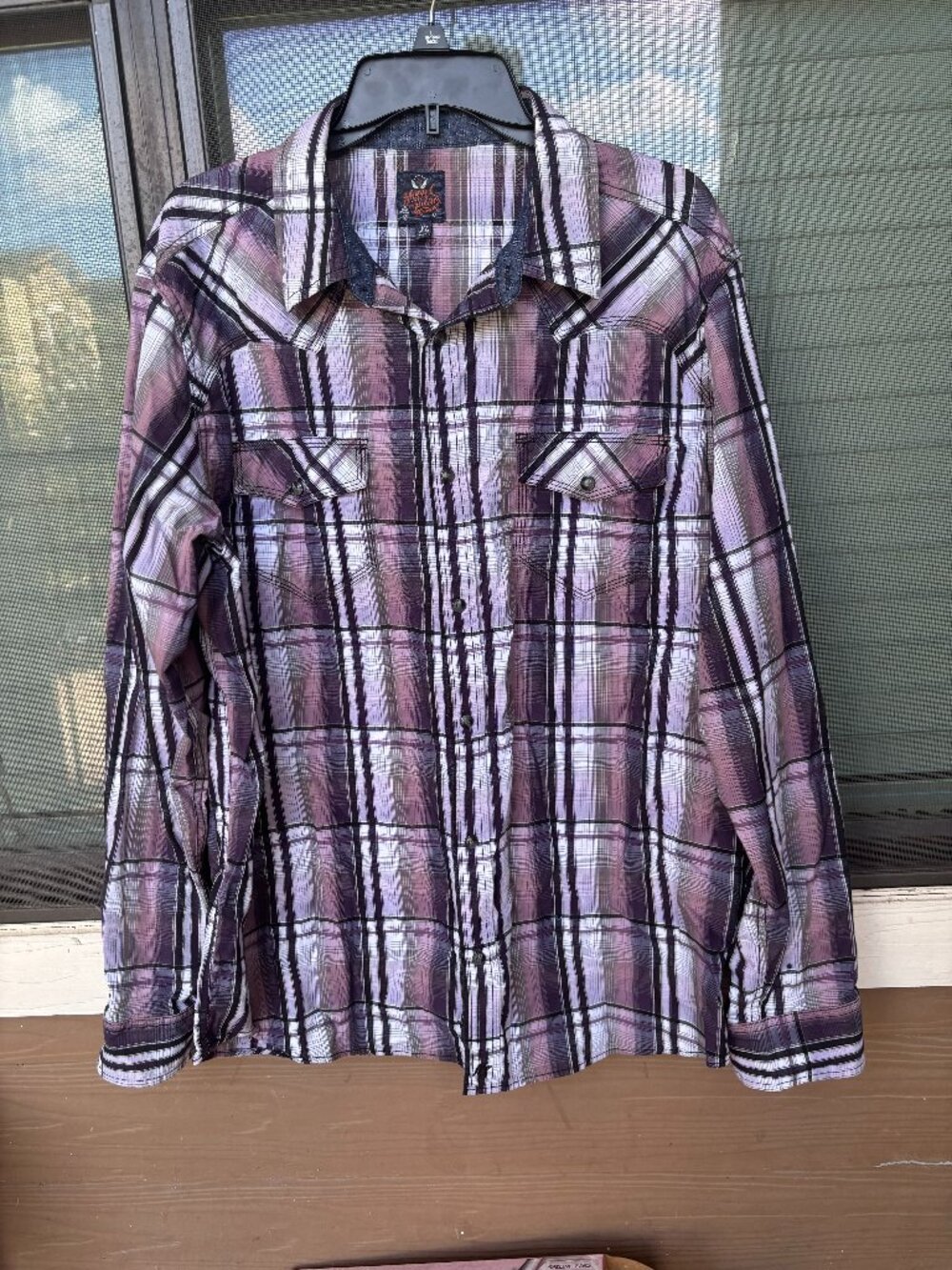 Moonshine Spirit Brad Paisley Purple Black Plaid Western Snap Shirt XL